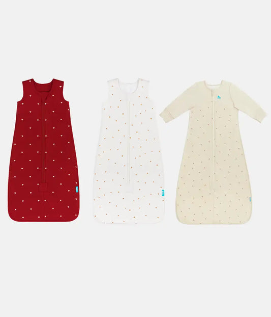 Sleep Bag Bundle | 1.5 TOG | Maroon Hearts | Buff Twinkle | Oatmeal